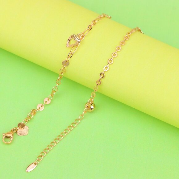 "Rose Gold Anklet with Heart & Peace Charms, XPAL1177 - Picture 3 of 12